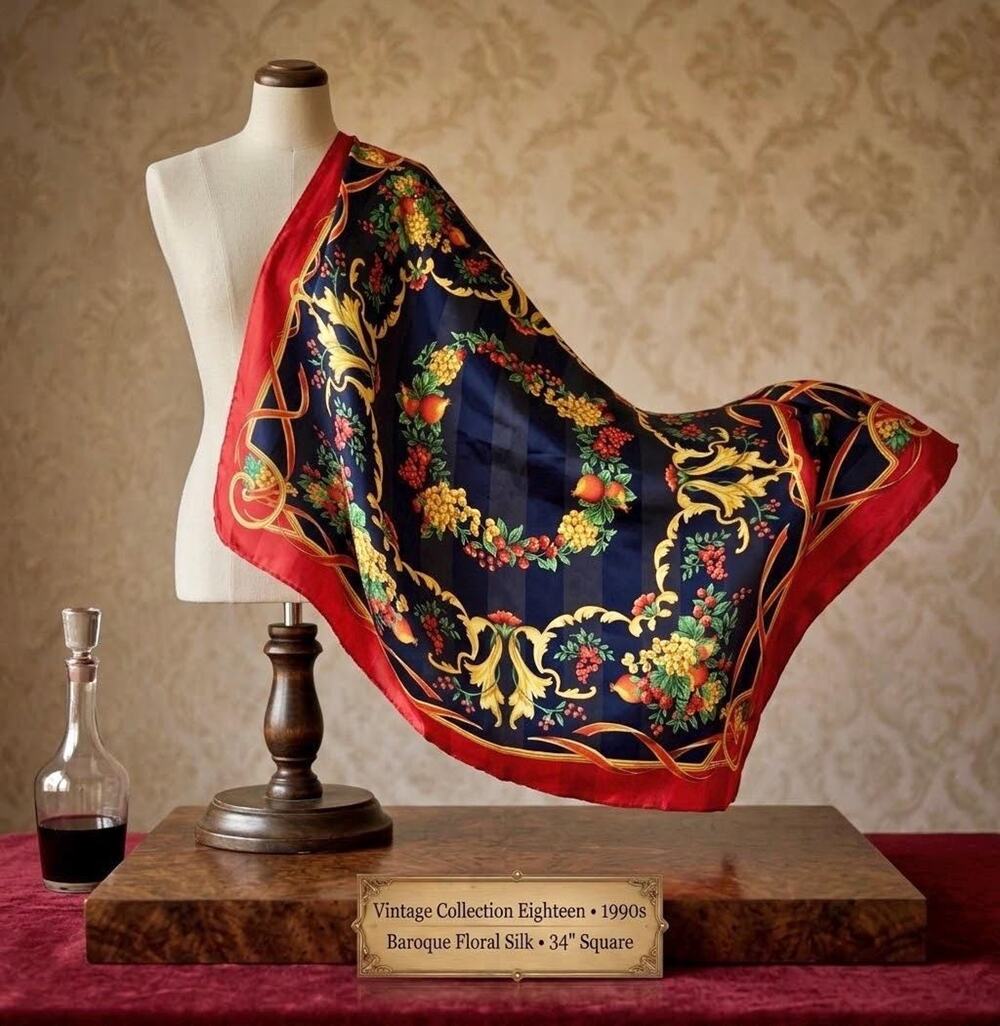 Vintage Collection Eighteen 90s Silk Scarf Baroque Holiday Scarf 34x34